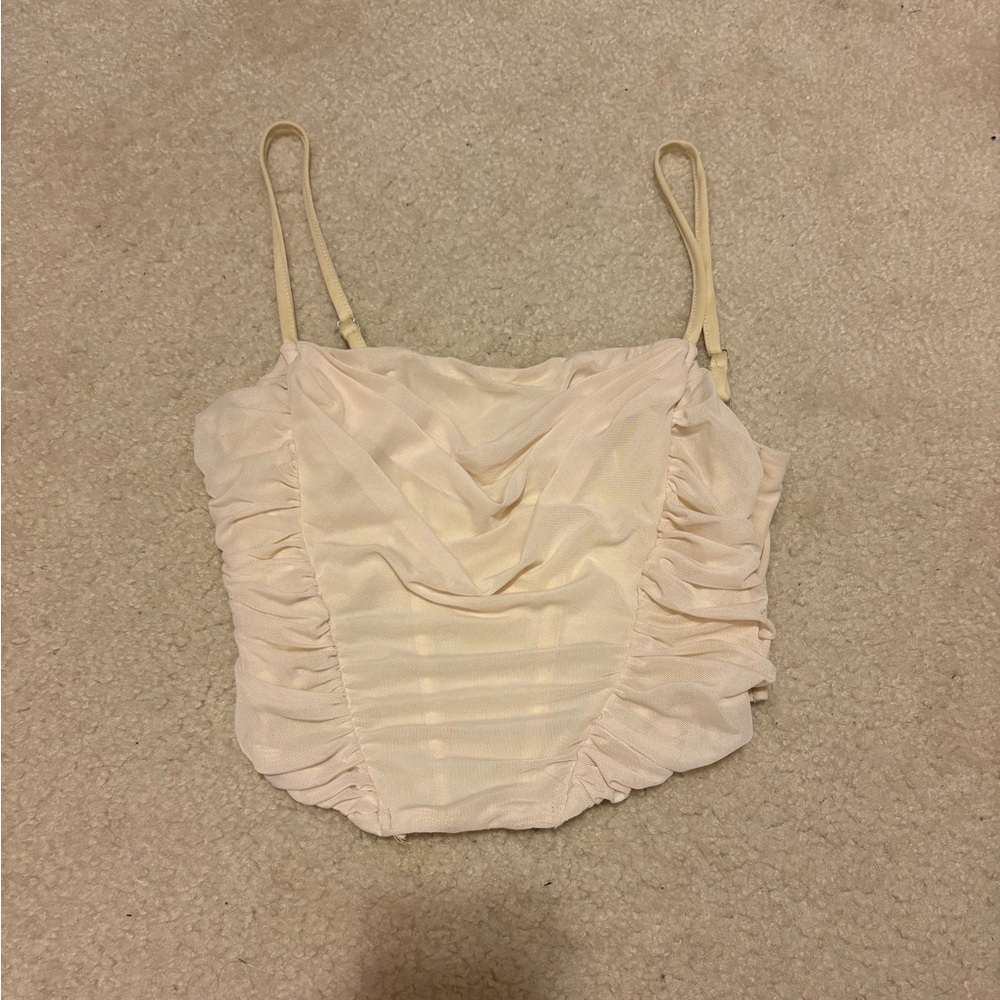 PrettyLittleThing Cream Ruched Cowl Satin Cami